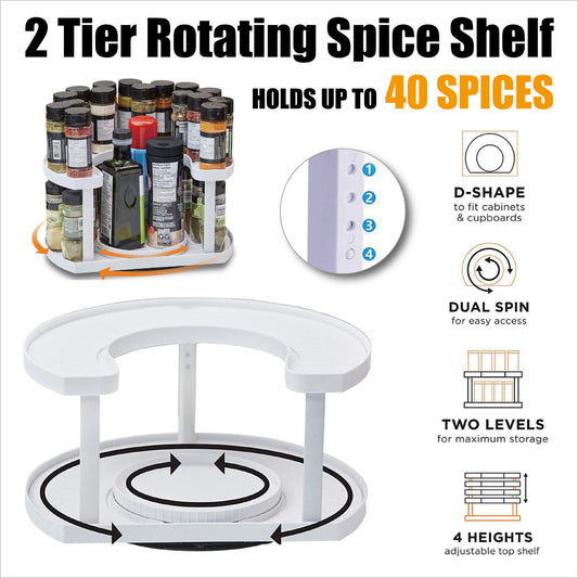 360° Rotation Adjustable Spice Rack with Dual Spin Access